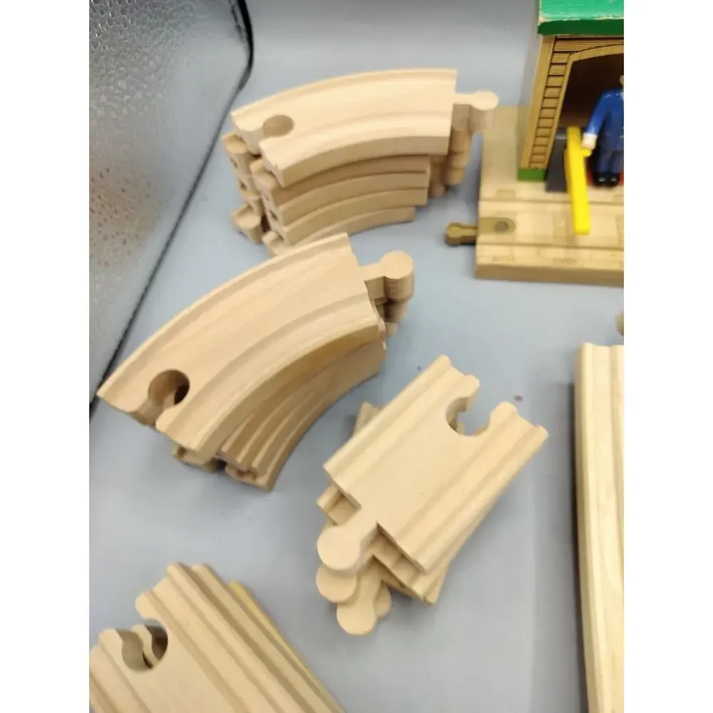 Wooden Train Track Lot Curved Straight Hill Buildings Figures 40+ Pieces